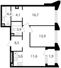 Квартира 68,6 м², 2-комнатная - изображение 1