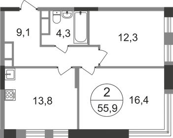 55,9 м², 2-комнатная квартира 14 295 682 ₽ - изображение 32