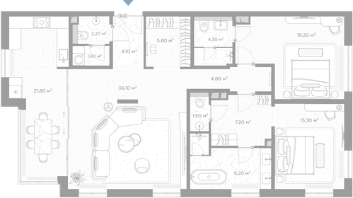 Квартира 133,4 м², 2-комнатная - изображение 2