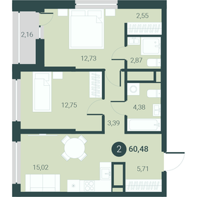 Квартира 60,5 м², 2-комнатная - изображение 1