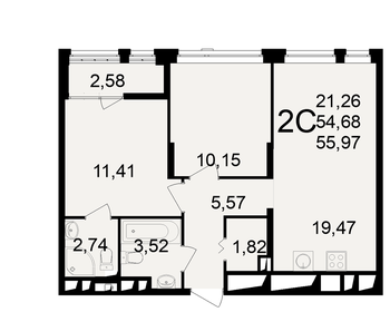 56 м², 2-комнатная квартира 6 100 730 ₽ - изображение 3