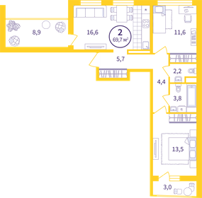 47 м², 2-комнатная квартира 5 300 000 ₽ - изображение 110