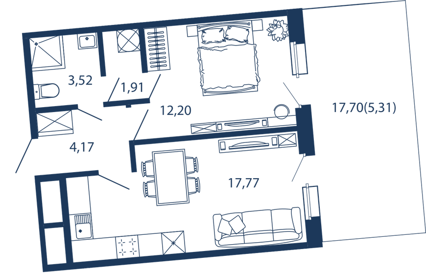 44,9 м², 1-комнатные апартаменты 16 369 154 ₽ - изображение 1