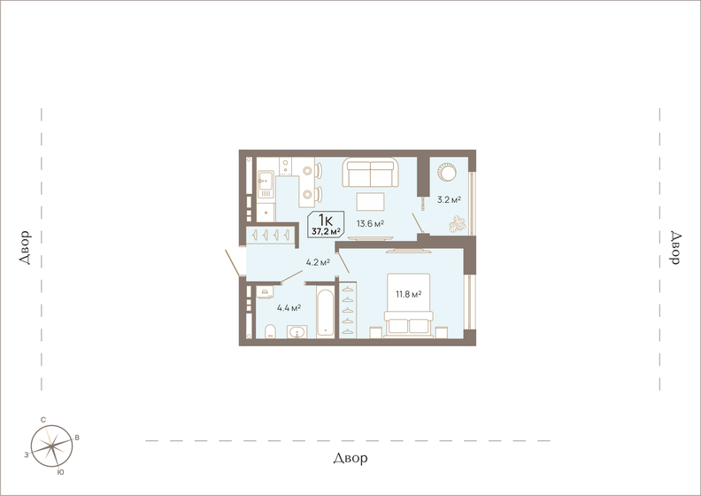 37,2 м², 1-комнатная квартира 5 050 000 ₽ - изображение 1