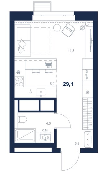 43,5 м², квартира-студия 8 740 000 ₽ - изображение 18