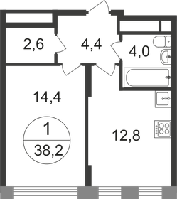 Квартира 38,2 м², 1-комнатная - изображение 1