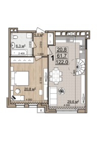 Квартира 122 м², 1-комнатная - изображение 1