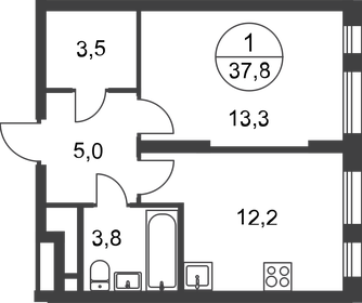 37,8 м², 1-комнатная квартира 12 491 867 ₽ - изображение 1