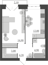Квартира 43,1 м², 1-комнатная - изображение 1