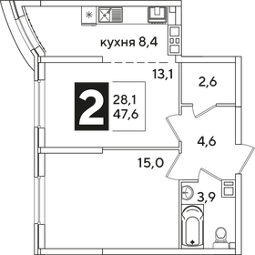 Квартира 47,6 м², 2-комнатная - изображение 2