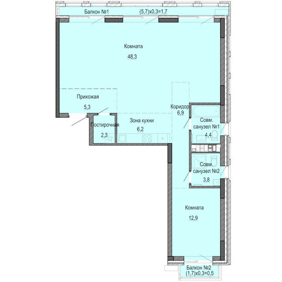 92,5 м², 2-комнатная квартира 14 450 000 ₽ - изображение 1