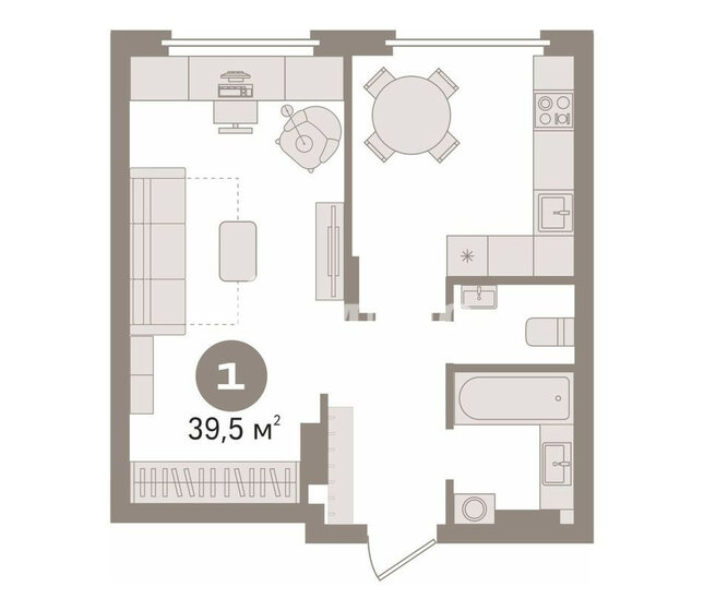 39,5 м², 1-комнатная квартира 4 380 000 ₽ - изображение 1