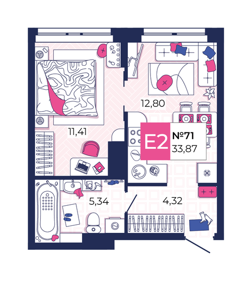 33,9 м², 1-комнатная квартира 4 403 100 ₽ - изображение 1