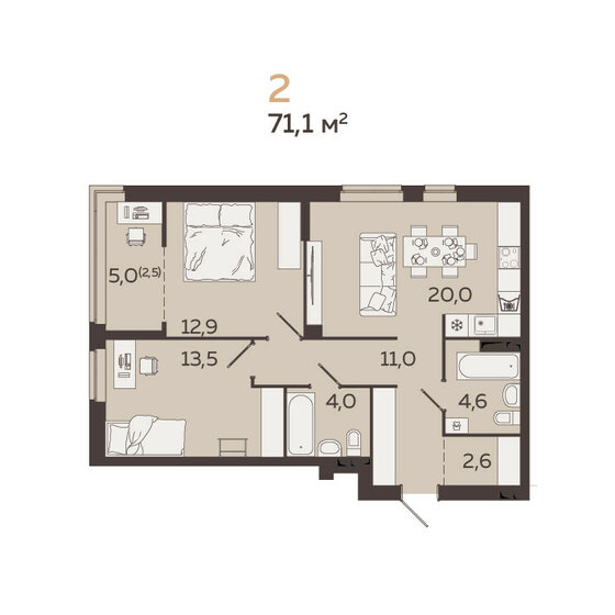 71,2 м², 2-комнатная квартира 8 585 000 ₽ - изображение 22