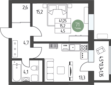 44,6 м², 1-комнатная квартира 5 866 020 ₽ - изображение 22