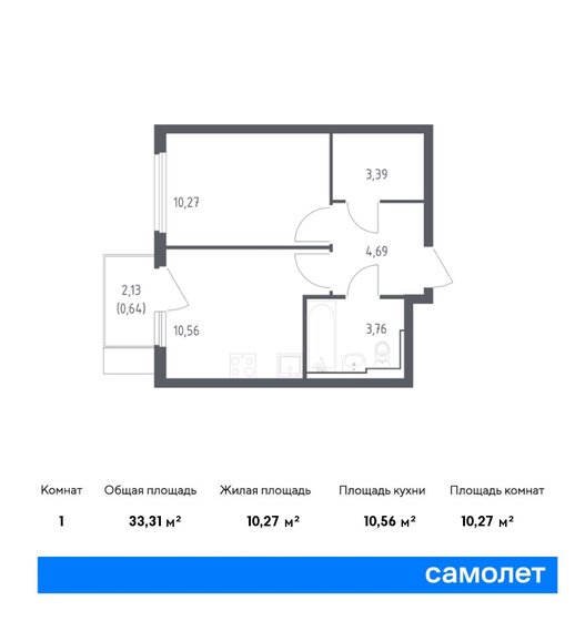 33,3 м², 1-комнатная квартира 9 414 707 ₽ - изображение 1