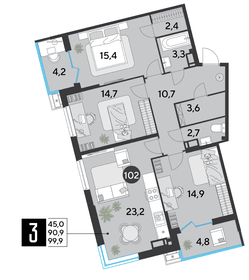 Квартира 99,9 м², 3-комнатная - изображение 2