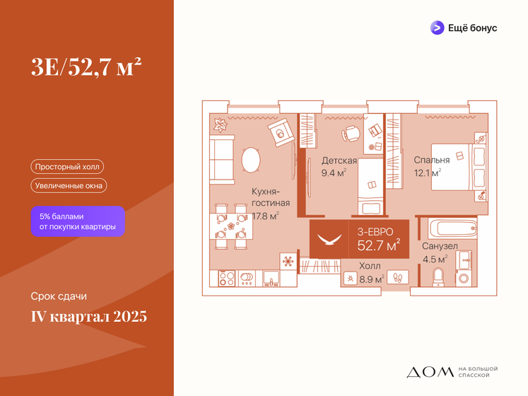 52,7 м², 2-комнатная квартира 7 560 000 ₽ - изображение 1
