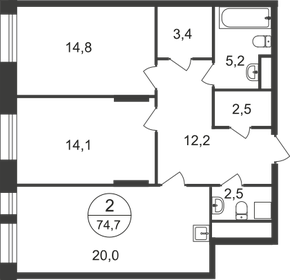 74,7 м², 2-комнатная квартира 16 077 390 ₽ - изображение 20