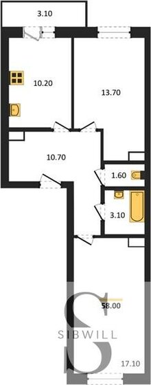 57,1 м², 2-комнатная квартира 5 824 200 ₽ - изображение 1