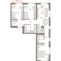 Квартира 92,4 м², 3-комнатная - изображение 3