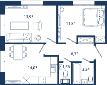 Квартира 50,9 м², 2-комнатные - изображение 1