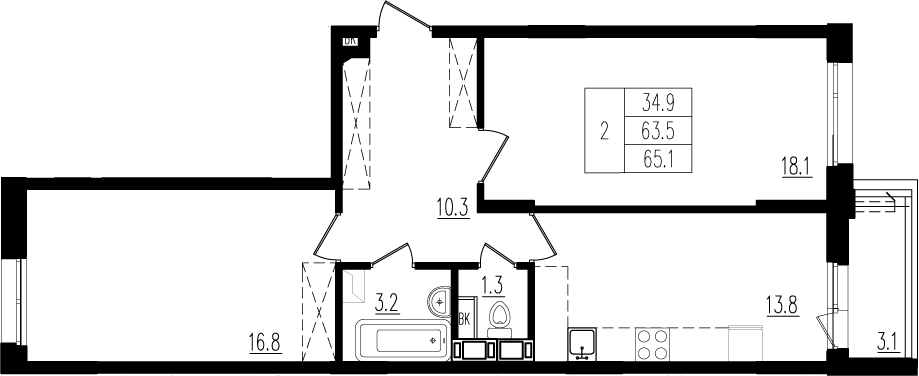 65,1 м², 2-комнатная квартира 9 740 588 ₽ - изображение 1