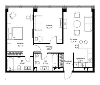 Квартира 87,2 м², 2-комнатная - изображение 2