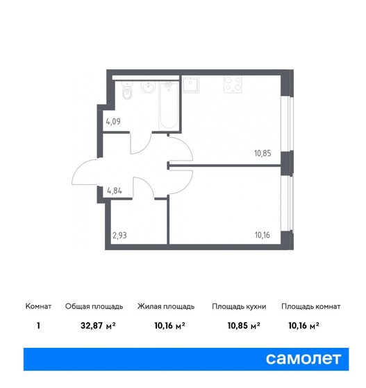 32,9 м², 1-комнатная квартира 8 374 753 ₽ - изображение 1