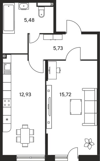 43,1 м², 1-комнатная квартира 5 100 000 ₽ - изображение 1