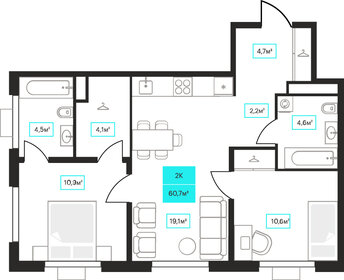 60,3 м², 2-комнатная квартира 7 770 000 ₽ - изображение 45