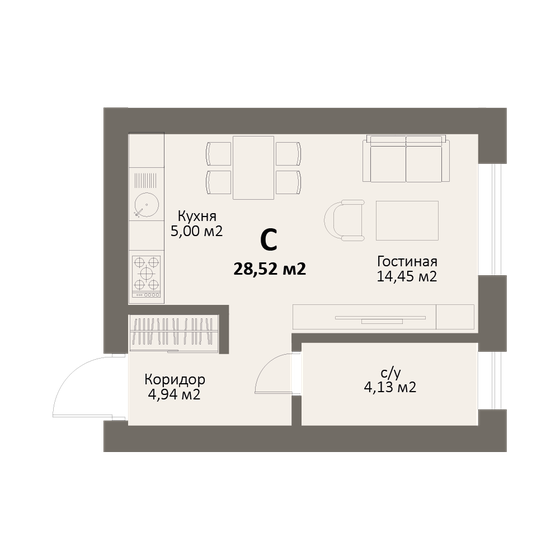 28,5 м², квартира-студия 3 764 640 ₽ - изображение 1