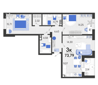 Квартира 73,8 м², 3-комнатная - изображение 1