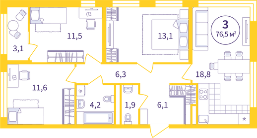 70,5 м², 3-комнатная квартира 8 700 000 ₽ - изображение 92