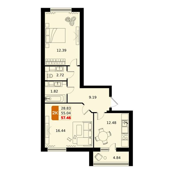 57,5 м², 2-комнатная квартира 8 820 110 ₽ - изображение 46