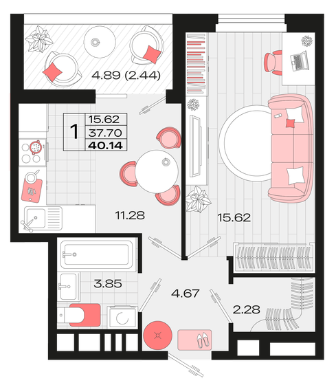 40,1 м², 1-комнатная квартира 5 537 313 ₽ - изображение 1