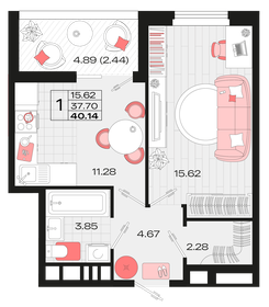 61,6 м², 1-комнатная квартира 8 753 976 ₽ - изображение 25