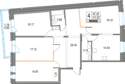 Квартира 117,9 м², 4-комнатная - изображение 1