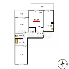 Квартира 87,1 м², 3-комнатная - изображение 2