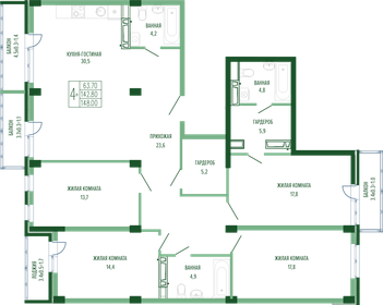 29,5 м², 1-комнатная квартира 3 500 000 ₽ - изображение 45