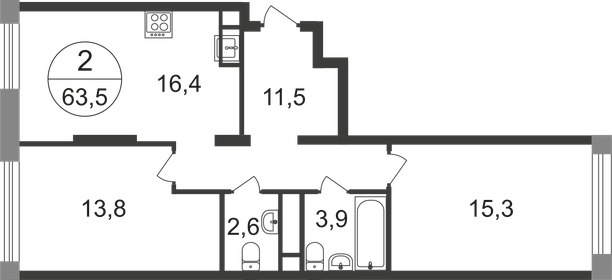 Квартира 63,5 м², 2-комнатная - изображение 1