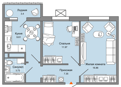 54,1 м², 2-комнатная квартира 4 600 000 ₽ - изображение 13