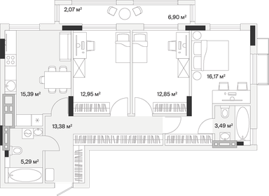 Квартира 81,6 м², 3-комнатная - изображение 1