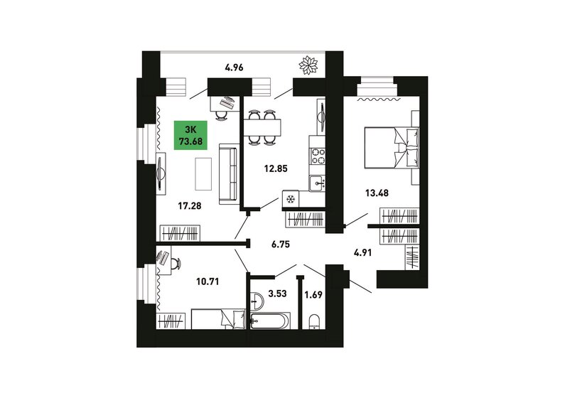 73,7 м², 3-комнатная квартира 5 570 208 ₽ - изображение 1