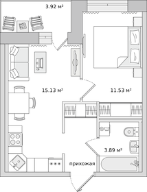 32 м², 1-комнатная квартира 6 490 000 ₽ - изображение 1