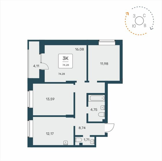 74,3 м², 3-комнатная квартира 9 800 000 ₽ - изображение 1