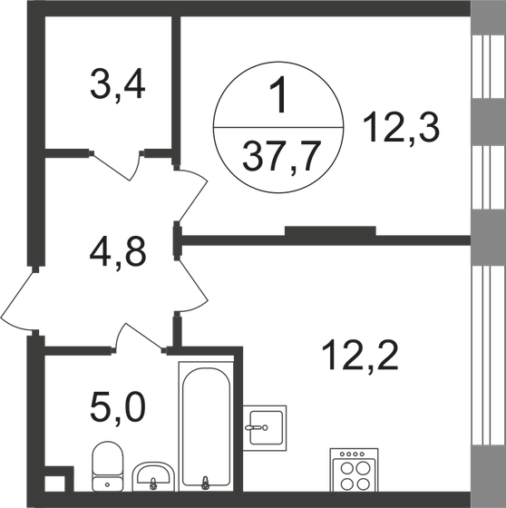 37,7 м², 1-комнатная квартира 10 978 645 ₽ - изображение 1