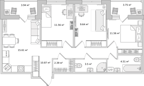 87 м², 3-комнатная квартира 12 950 000 ₽ - изображение 112