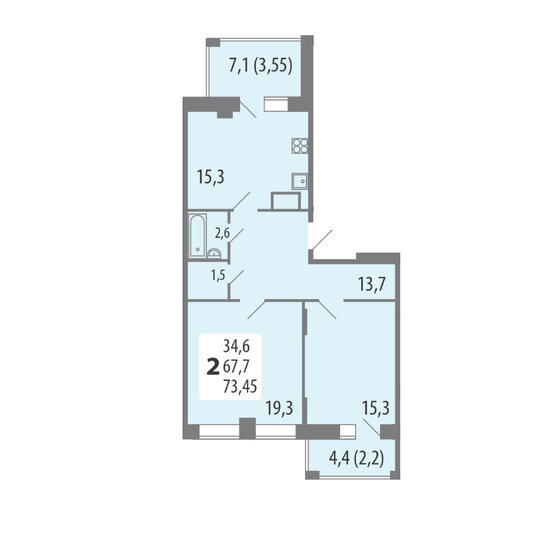 73,5 м², 2-комнатная квартира 9 915 750 ₽ - изображение 1
