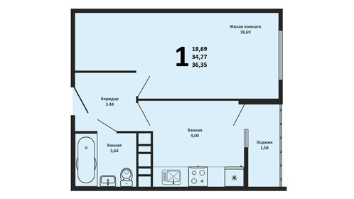 Квартира 38 м², 1-комнатная - изображение 1